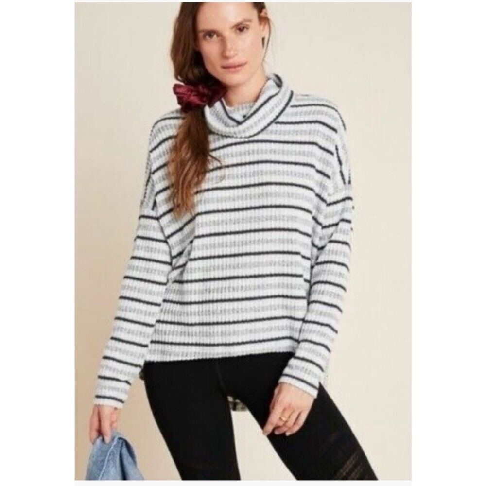 Anthropologie Sweater Women Medium Saturday Sunday Cowl Neck Hi-Lo Striped Gray